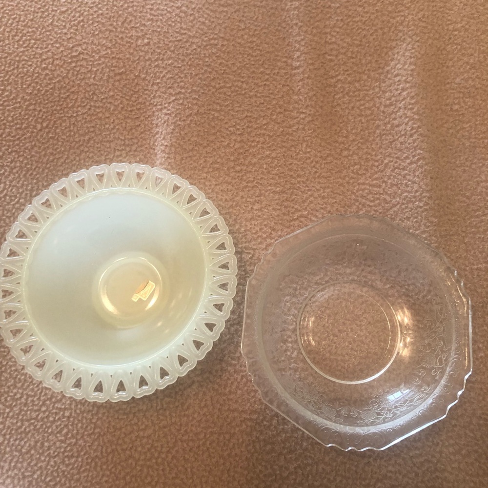 Vintage-Style Italian Set Of 2 White & Clear Decorative Glass Bowls